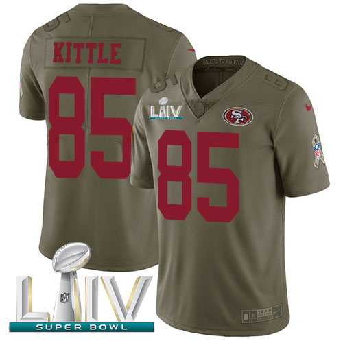 49ers #85 George Kittle Olive Super Bowl LIV 2020 Men's Stitched Limited 2017 Salute To Service Jersey