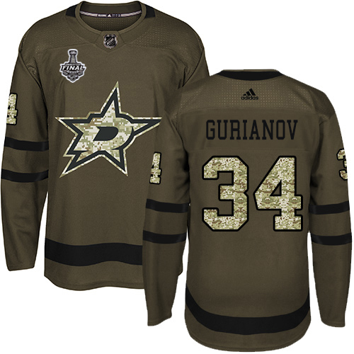 Adidas Dallas Stars #34 Denis Gurianov Green Salute to Service 2020 Stanley Cup Final Stitched Jersey Men's