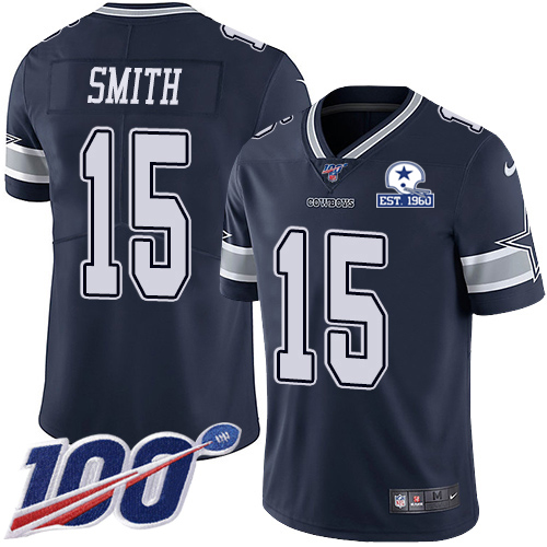 Dallas Cowboys #15 Devin Smith Navy Blue Team Color Men's Stitched With Established In 1960 Patch 100th Season Vapor Untouchable Limited Jersey Me