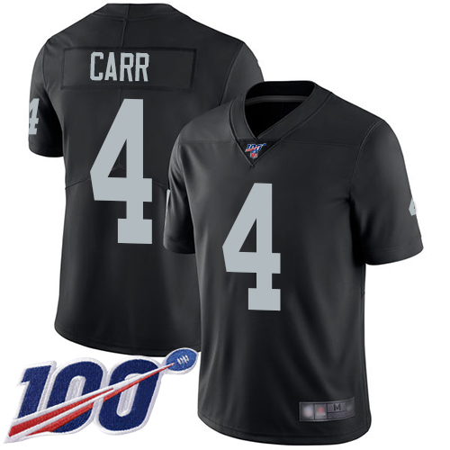 Raiders #4 Derek Carr Black Team Color Men's Stitched 100th Season Vapor Limited Jersey
