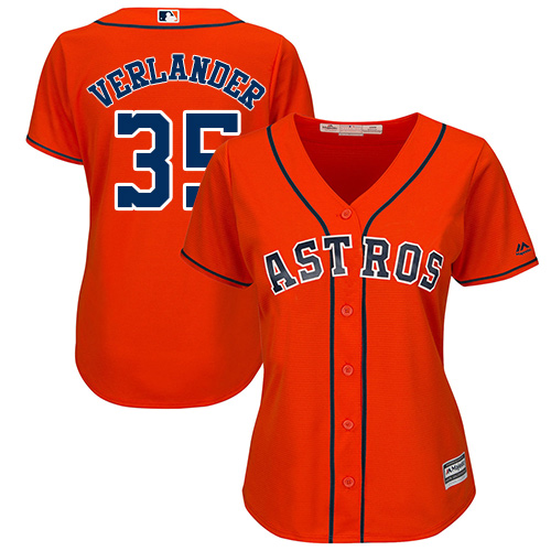 Houston Astros #35 Justin Verlander Orange Alternate Women's Stitched Jersey Womens