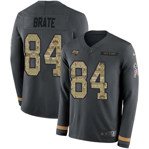 Tampa Bay Buccaneers #84 Cameron Brate Anthracite Salute to Service Youth Stitched Limited Therma Long Sleeve Jersey Youth