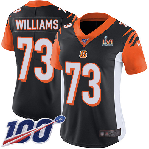 Cincinnati Bengals #73 Jonah Williams Black Team Color Super Bowl LVI Patch Women's Stitched 100th Season Vapor Untouchable Limited Jersey Womens