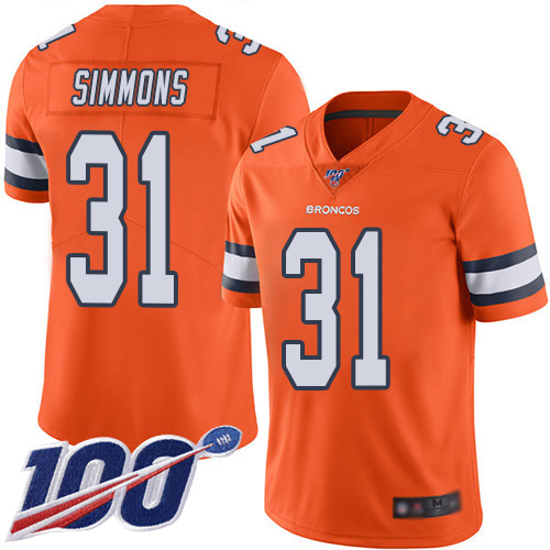 Broncos #31 Justin Simmons Orange Men's Stitched Limited Rush 100th Season Jersey