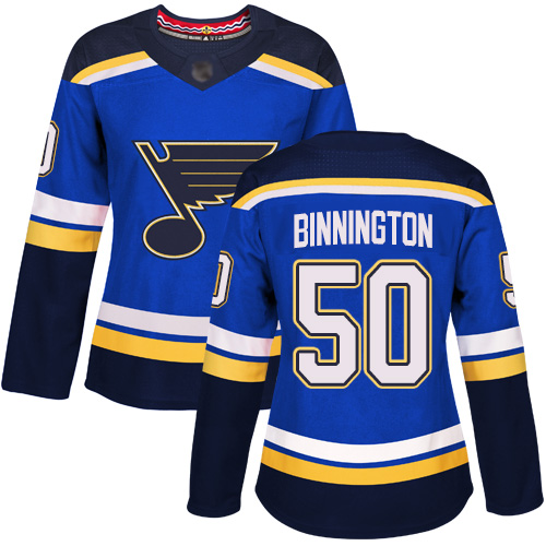 Adidas St. Louis Blues #50 Jordan Binnington Blue Home Authentic Women's Stitched Jersey Womens