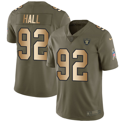 Las Vegas Raiders #92 P.J. Hall Olive/Gold Men's Stitched Limited 2017 Salute To Service Jersey Men's