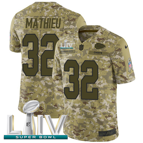 Kansas City Chiefs #32 Tyrann Mathieu Camo Super Bowl LIV 2020 Men's Stitched Limited 2018 Salute To Service Jersey Men's