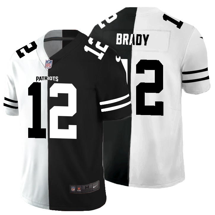 New England Patriots #12 Tom Brady Men's Black V White Peace Split Vapor Untouchable Limited Jersey