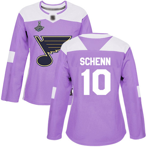 Adidas St. Louis Blues #10 Brayden Schenn Purple Authentic Fights Cancer Stanley Cup Champions Women's Stitched Jersey Womens