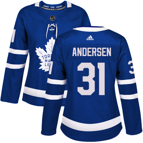 Adidas Maple Toronto Maple Leafs #31 Frederik Andersen Blue Home Authentic Women's Stitched Jersey Womens