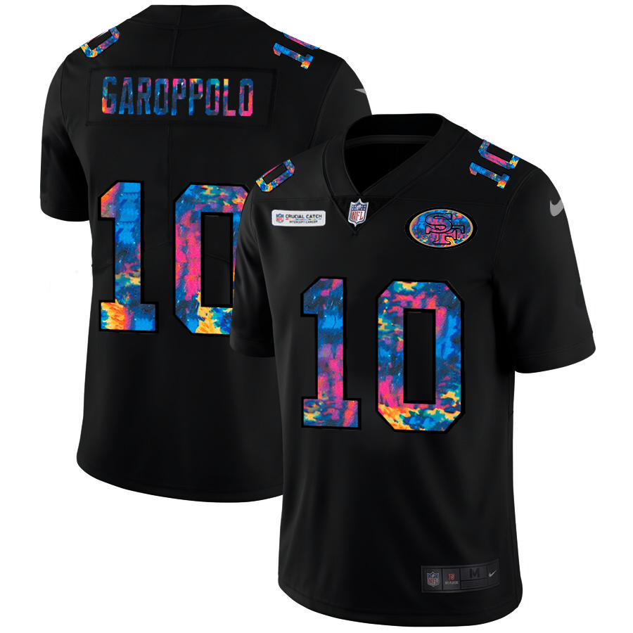 San Francisco 49ers #10 Jimmy Garoppolo Men's Multi-Color Black 2020 Crucial Catch Vapor Untouchable Limited Jersey
