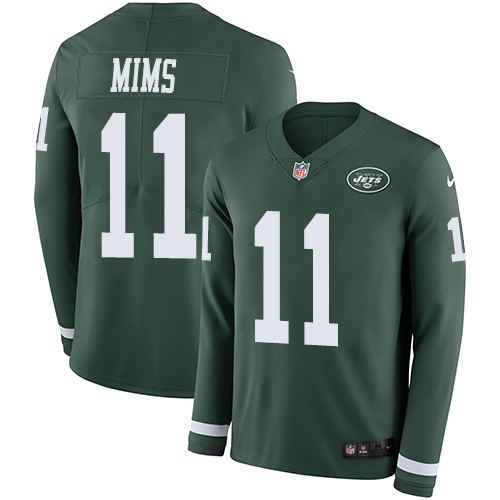 New York Jets #11 Denzel Mim Green Team Color Youth Stitched Limited Therma Long Sleeve Jersey Youth
