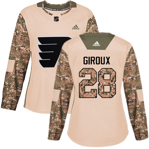 Adidas Philadelphia Flyers #28 Claude Giroux Camo Authentic 2017 Veterans Day Women's Stitched Jersey Womens