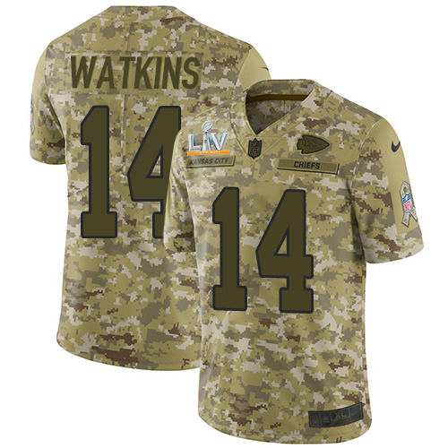 Kansas City Chiefs #14 Sammy Watkins Camo Youth Super Bowl LV Bound Stitched Limited 2018 Salute To Service Jersey Youth