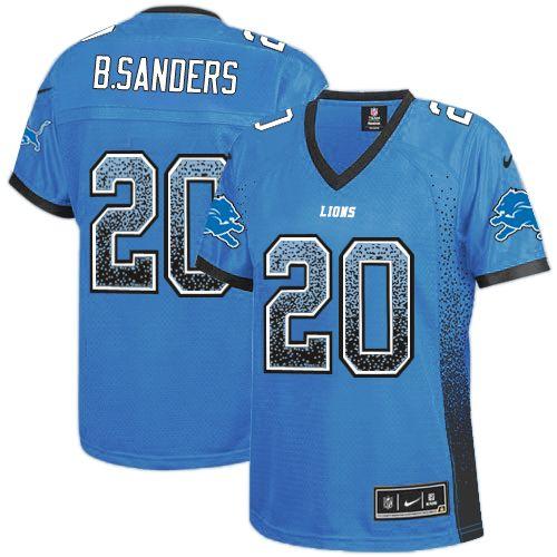 Lions #20 Barry Sanders Light Blue Team Color Women's Stitched Elite Drift Fashion Jersey