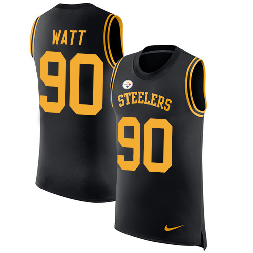 Steelers #90 T. J. Watt Black Team Color Men's Stitched Limited Rush Tank Top Jersey