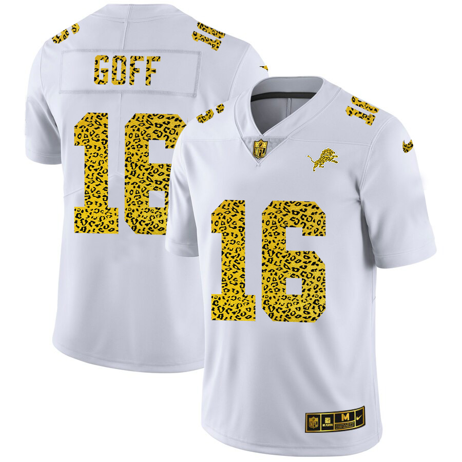 Detroit Lions #16 Jared Goff Men's Flocked Leopard Print Vapor Limited Jersey White