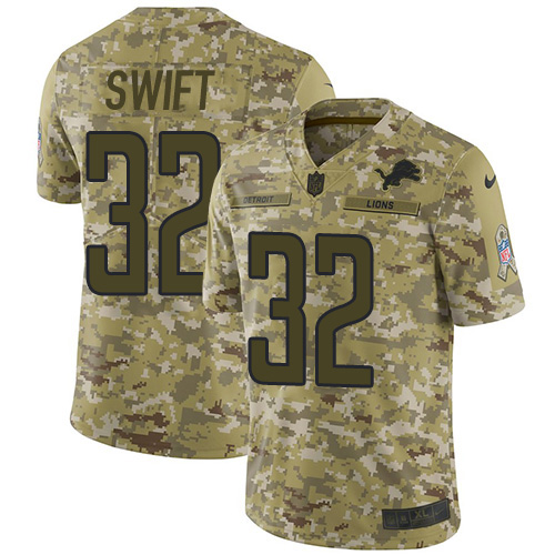 Detroit Lions #32 D'Andre Swift Camo Men's Stitched Limited 2018 Salute To Service Jersey Men's