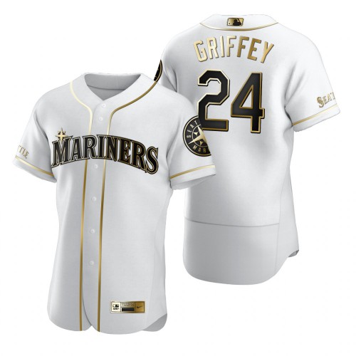 Seattle Seattle Mariners #24 Ken Griffey Jr. White Men's Authentic Golden Edition Jersey Men's