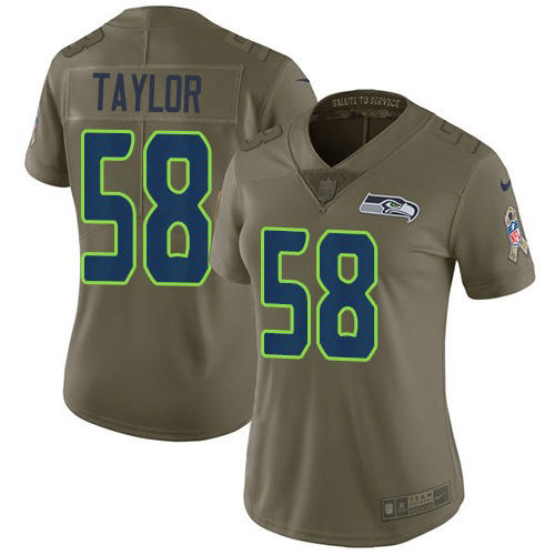 Seattle Seahawks #58 Darrell Taylor Olive Women's Stitched Limited 2017 Salute To Service Jersey Womens