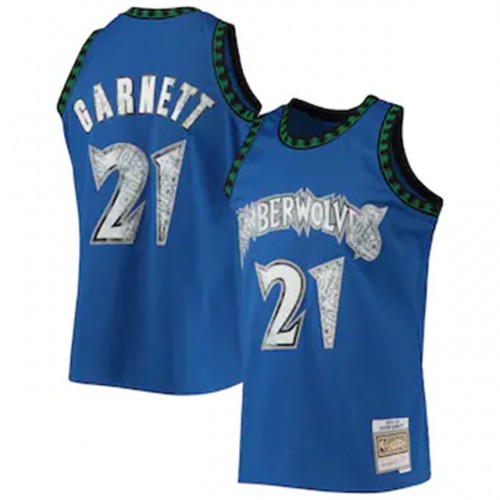 Minnesota Timberwolves #21 Kevin Garnett Mitchell & Ness 1996-97 Hardwood Classics 75th Anniversary Diamond Swingman Jersey - Blue Mens