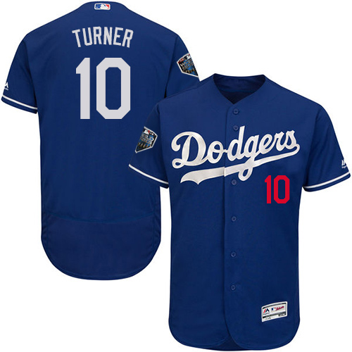 Los Angeles Dodgers #10 Justin Turner Blue Flexbase Authentic Collection 2018 World Series Stitched Jersey Men's