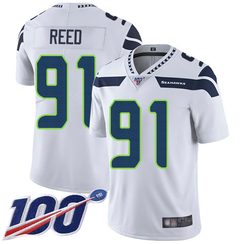 Seattle Seahawks #91 Jarran Reed White Youth Stitched 100th Season Vapor Limited Jersey Youth