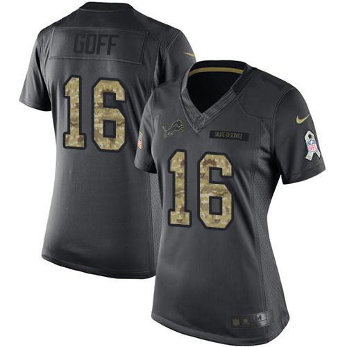 Detroit Lions #16 Jared Goff Black Women's Stitched Limited 2016 Salute To Service Jersey