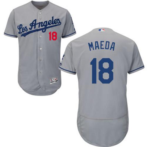 Los Angeles Dodgers #18 Kenta Maeda Grey Flexbase Authentic Collection Stitched Jersey Men's