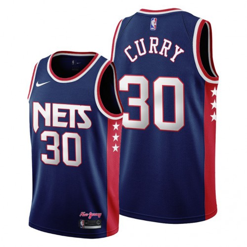 Brooklyn Brooklyn Nets #30 Seth Curry Mens 2021-22 City Edition Throwback 90s Wordmark Navy Jersey Mens