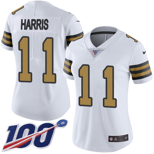 New Orleans Saints #11 Deonte Harris White Women's Stitched Limited Rush 100th Season Jersey Womens