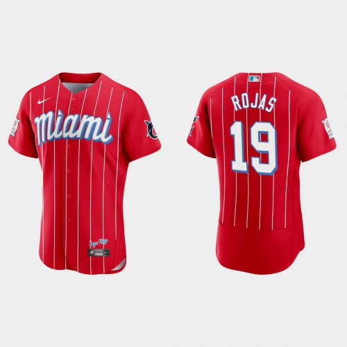 Miami Miami Marlins #19 Miguel Rojas Men's 2021 City Connect Authentic Jersey Red Men's