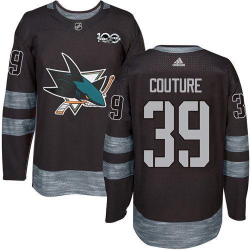 Adidas San Jose Sharks #39 Logan Couture Black 1917-2017 100th Anniversary Stitched Jersey Men's