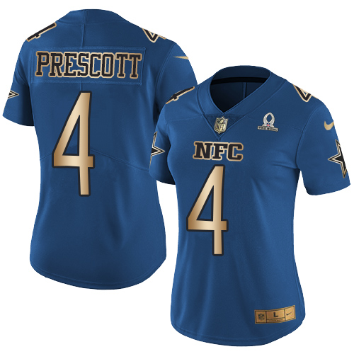 Cowboys #4 Dak Prescott Navy Women's Stitched Limited Gold NFC 2017 Pro Bowl Jersey