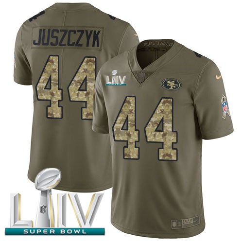 49ers #44 Kyle Juszczyk Olive/Camo Super Bowl LIV 2020 Men's Stitched Limited 2017 Salute To Service Jersey