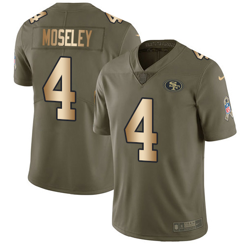 San Francisco 49ers #4 Emmanuel Moseley Olive/Gold Men's Stitched Limited 2017 Salute To Service Jersey Men's