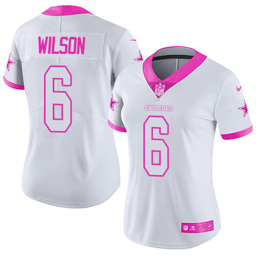 Cowboys #6 Donovan Wilson White/Pink Women's Stitched Limited Rush Fashion Jersey