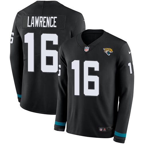 Jaguars #16 Trevor Lawrence Black Team Color Men's Stitched Limited Therma Long Sleeve Jersey