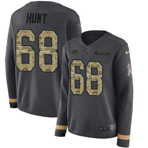 Miami Dolphins #68 Robert Hunt Anthracite Salute to Service Women's Stitched Limited Therma Long Sleeve Jersey Womens