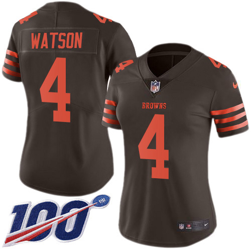 Browns #4 Deshaun Watson Brown Women's Stitched Limited Rush 100th Season Jersey