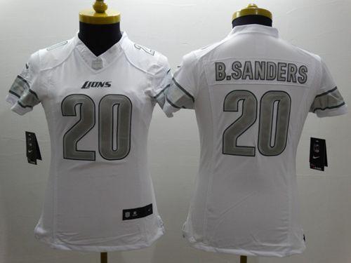 Lions #20 Barry Sanders White Women's Stitched Limited Platinum Jersey