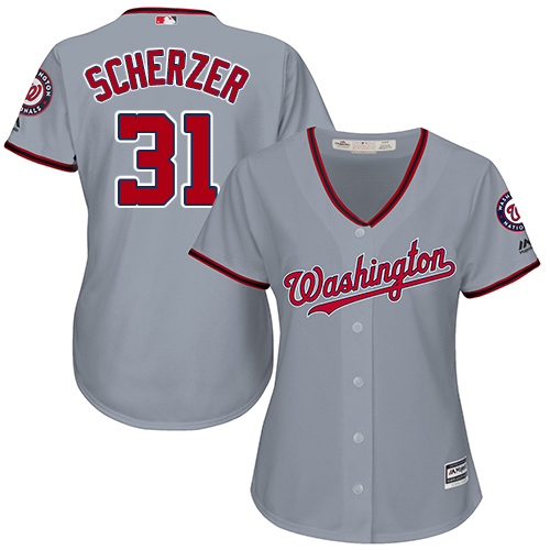 Washington Nationals #31 Max Scherzer Grey Road Women's Stitched Jersey Womens
