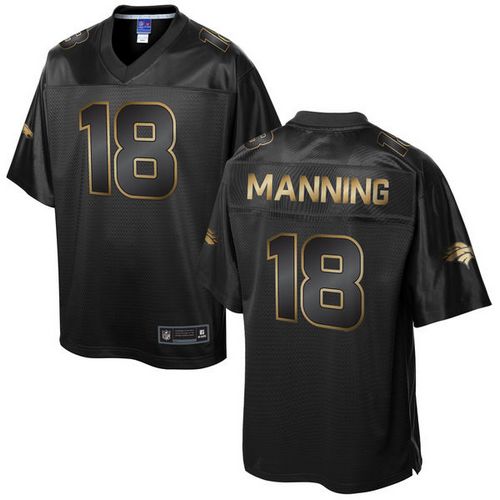 Broncos #18 Peyton Manning Pro Line Black Gold Collection Men's Stitched Game Jersey