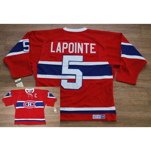 Montreal Canadiens #5 Guy Lapointe Stitched Red CH CCM Throwback Jersey Men's