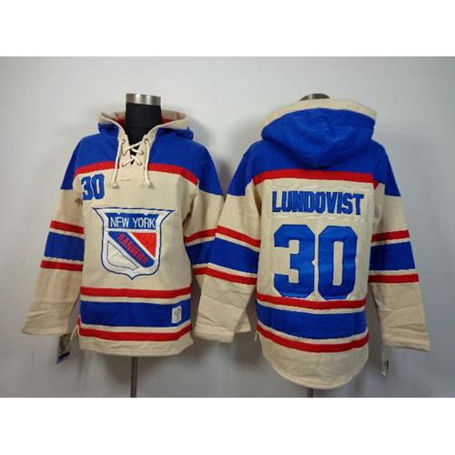 New York Rangers #30 Henrik Lundqvist Cream Sawyer Hooded Sweatshirt Stitched Jersey Men's