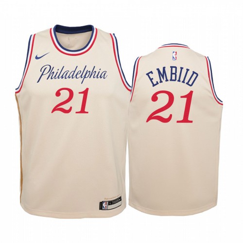 Philadelphia 76ers #21 Joel Embiid Youth Unveil 2019-20 City Edition Swingman Jersey Cream White Youth