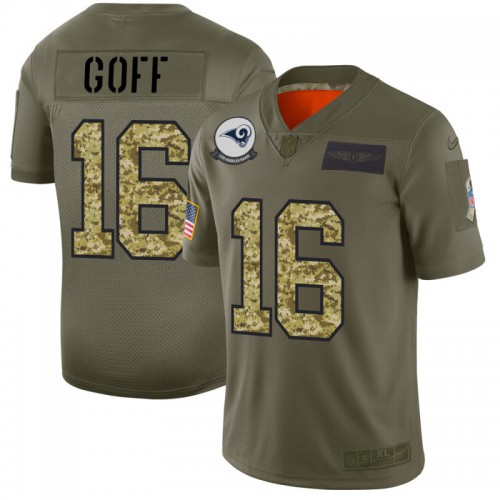 Los Angeles Los Angeles Rams #16 Jared Goff Men's 2019 Olive Camo Salute To Service Limited Jersey Men's