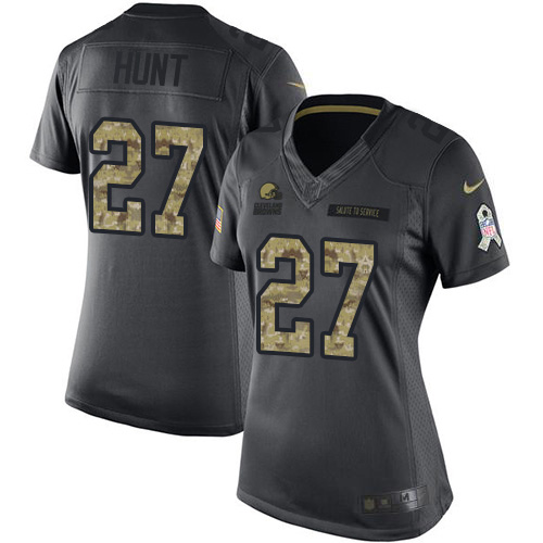Cleveland Browns #27 Kareem Hunt Black Women's Stitched Limited 2016 Salute to Service Jersey Womens