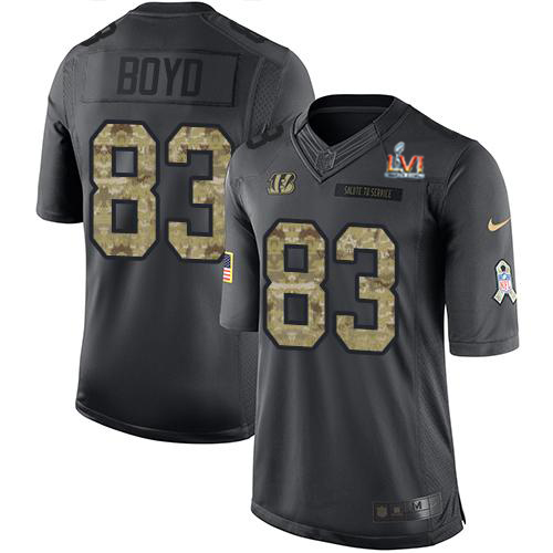 Bengals #83 Tyler Boyd Black Team Color Super Bowl LVI Patch Youth Stitched Limited Therma Long Sleeve Jersey