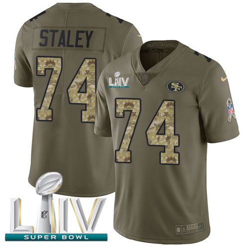San Francisco 49ers #74 Joe Staley Olive/Camo Super Bowl LIV 2020 Men's Stitched Limited 2017 Salute To Service Jersey Men's